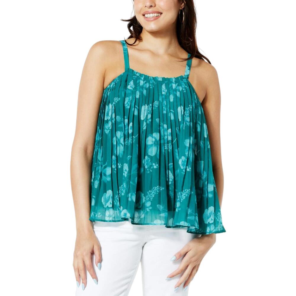 Colleen Lopez Shirt Women's Sz XL Pleated Sleeveless Top Deep Jungle Spaghetti‎